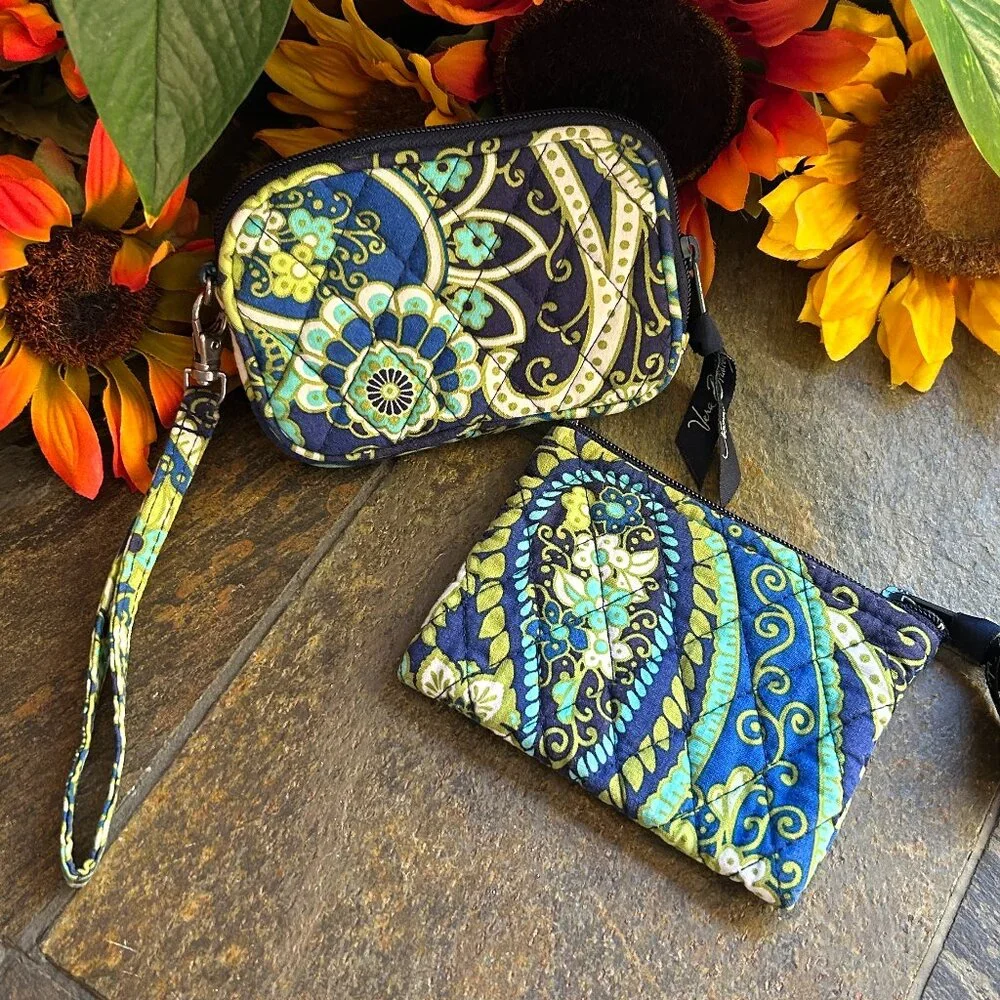 Vera Bradley Wristlet and Coin Purse Bundle in Rhythm and Blues Pattern